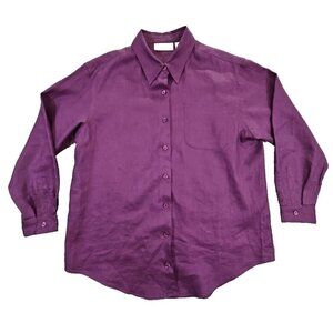 Studio Works 100% Linen Button Up Shirt Women's PL Purple 3/4 Sleeve